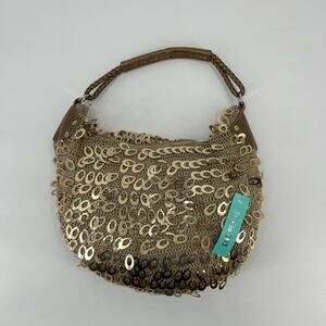 Vintage Y2K Hobo Shoulder Bag Mermaidcore Sequin Gold Tone Bohemian Deadstock